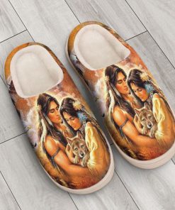 couple love with native american pattern all over printed slippers 2
