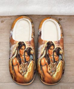 couple love with native american pattern all over printed slippers 3