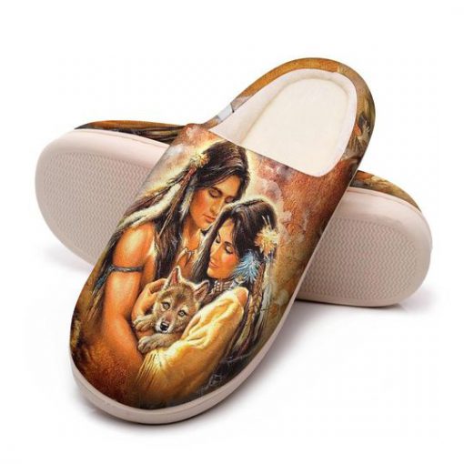 couple love with native american pattern all over printed slippers 5