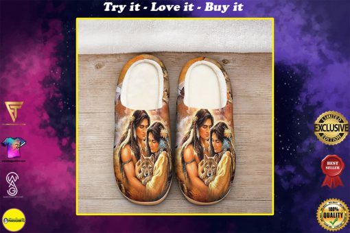couple love with native american pattern all over printed slippers