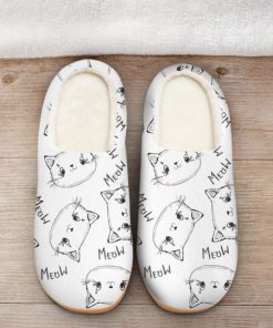 cute cat meow meow all over printed slippers 2