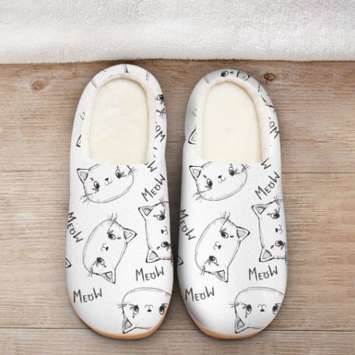 cute cat meow meow all over printed slippers 2