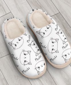 cute cat meow meow all over printed slippers 3