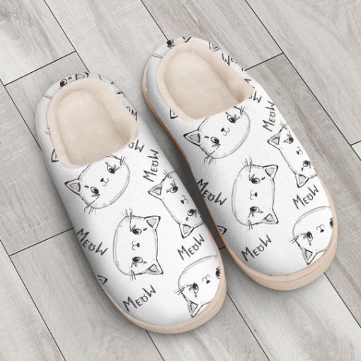 cute cat meow meow all over printed slippers 3