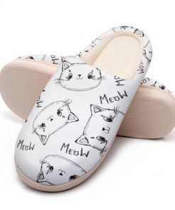 cute cat meow meow all over printed slippers 5