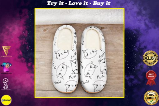 cute cat meow meow all over printed slippers