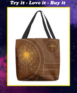 dandelion Jesus leather pattern all over printed tote bag