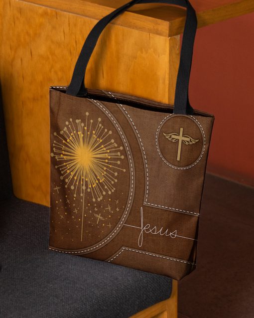 dandelion Jesus leather pattern all over printed tote bag 3