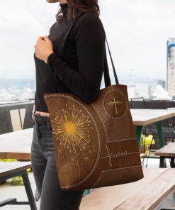 dandelion Jesus leather pattern all over printed tote bag 4
