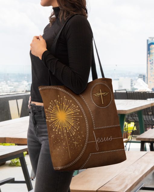 dandelion Jesus leather pattern all over printed tote bag 4