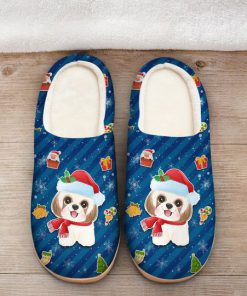 dog with santa hat all over printed slippers 2