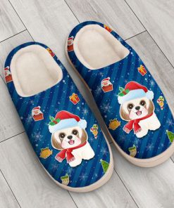 dog with santa hat all over printed slippers 3