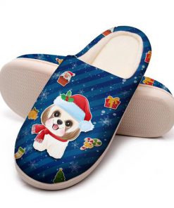 dog with santa hat all over printed slippers 5