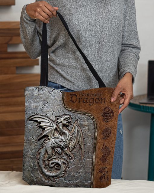 dragon cracks metal leather pattern all over print tote bag 4