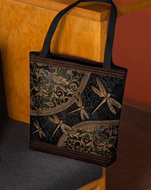 dragonflies leather pattern all over print tote bag 2