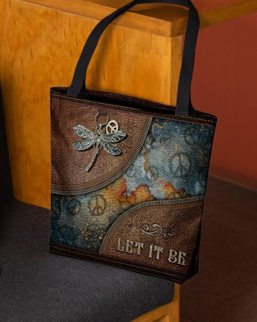 dragonfly let it be vintage leather pattern all over printed tote bag 2