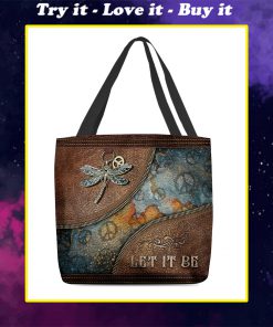 dragonfly let it be vintage leather pattern all over printed tote bag