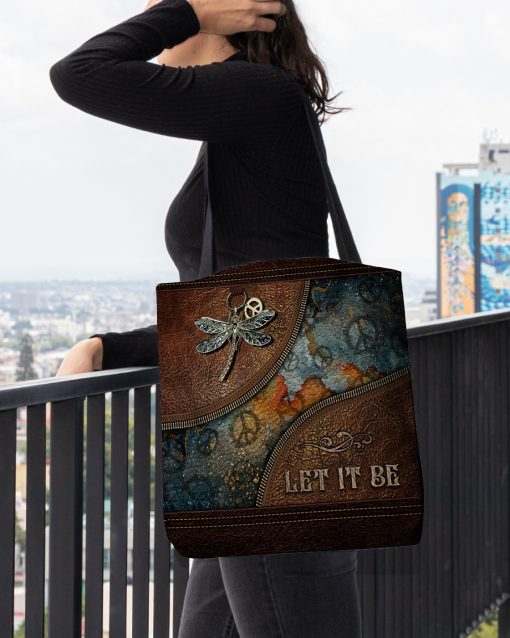 dragonfly let it be vintage leather pattern all over printed tote bag 4