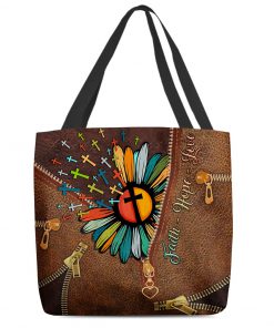 faith hope love Jesus cross flower leather pattern all over printed tote bag 2