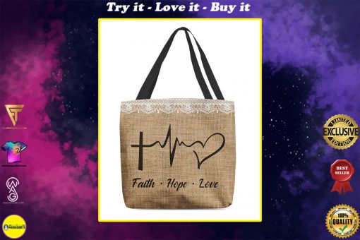 faith hope love heartbeat Jesus leather pattern all over printed tote bag