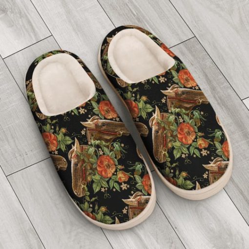 flower and horse all over printed slippers 3