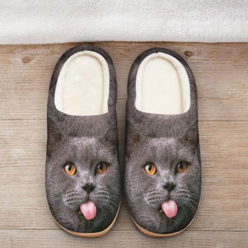 funny cat face all over printed slippers 2