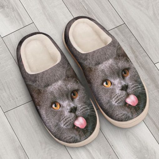 funny cat face all over printed slippers 3