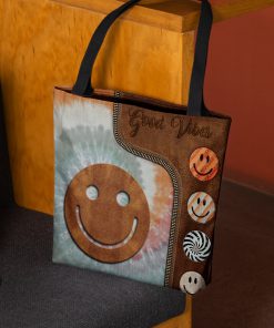 good vibes leather pattern all over print tote bag 2
