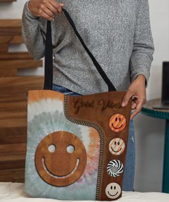 good vibes leather pattern all over print tote bag 4