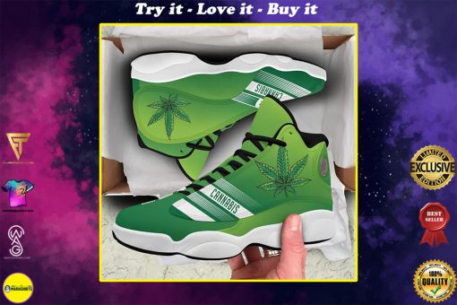 green cannabis weed leaf air jordan 13 sneakers