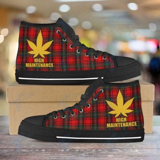 high maintenance weed leaf golden all over printed high top canvas shoes 5