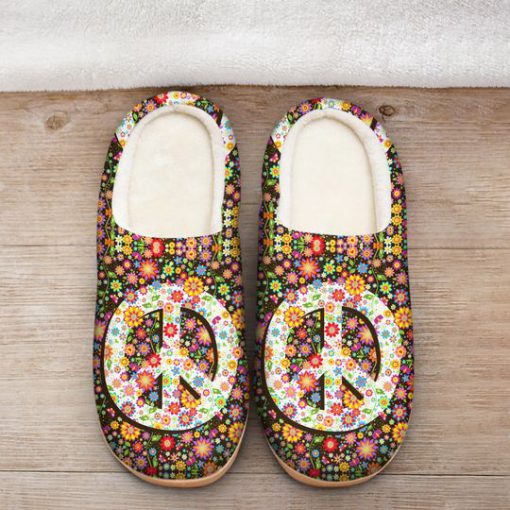hippie peace symbol flower all over printed slippers 2