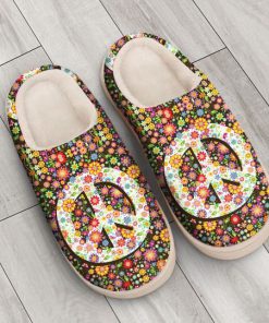 hippie peace symbol flower all over printed slippers 3