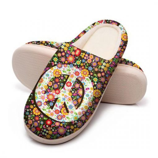 hippie peace symbol flower all over printed slippers 5