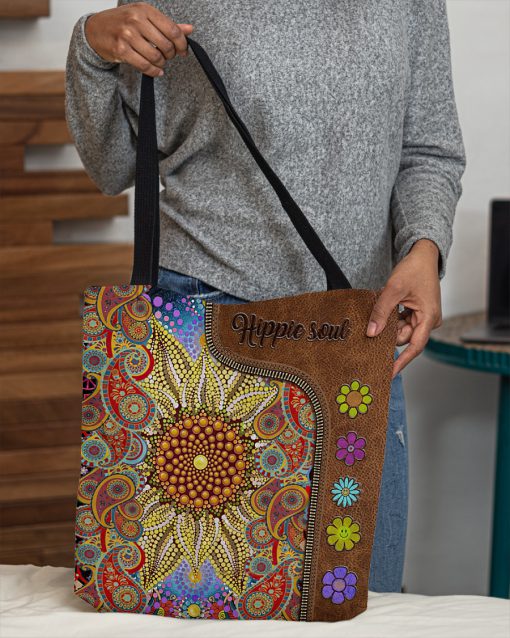 hippie soul flower vintage leather pattern all over print tote bag 4