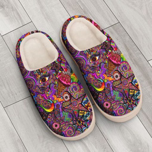 hippie symbol colorful all over printed slippers 3