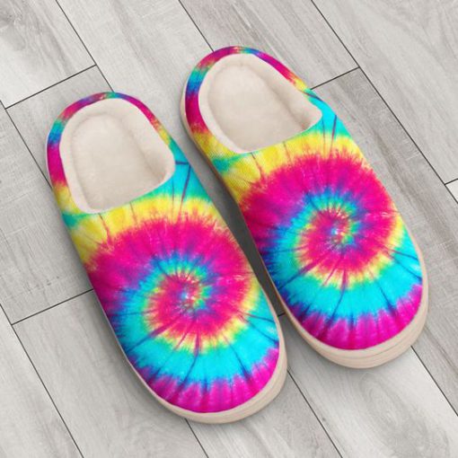 hippie tie dye colorful all over printed slippers 3