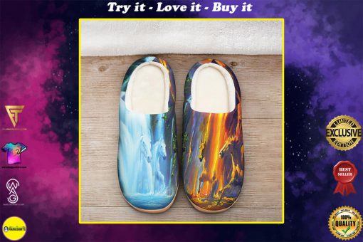 horse ice and fire colorful all over printed slippers