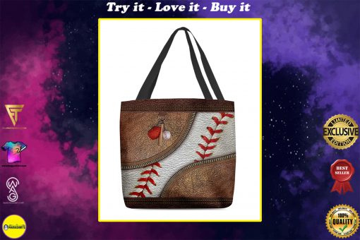 love baseball vintage all over printed tote bag