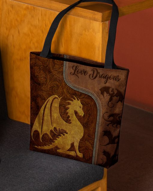 love dragons leather pattern all over print tote bag 2
