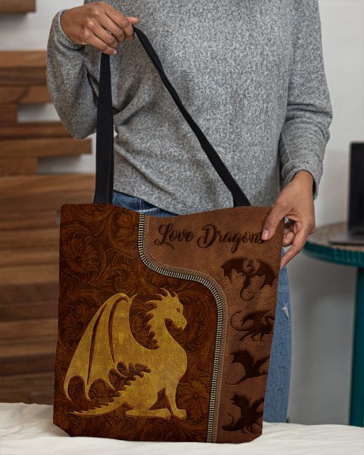love dragons leather pattern all over print tote bag 4