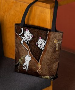 lovely kitty leather pattern all over print tote bag 2