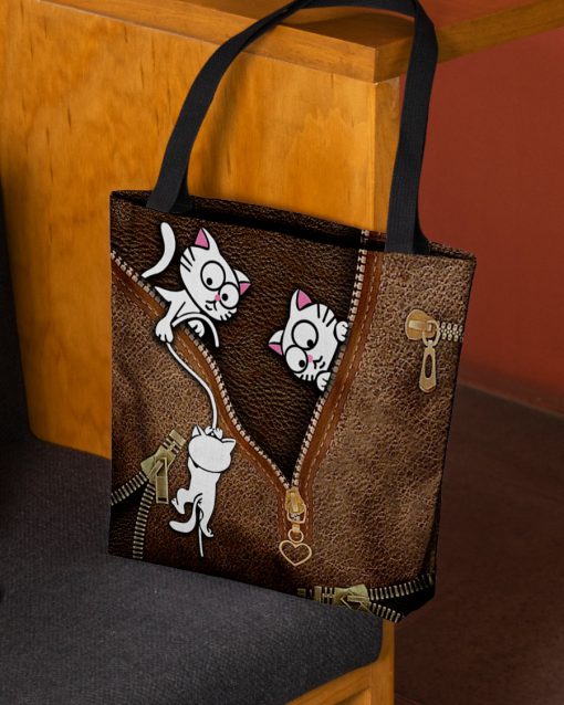 lovely kitty leather pattern all over print tote bag 2