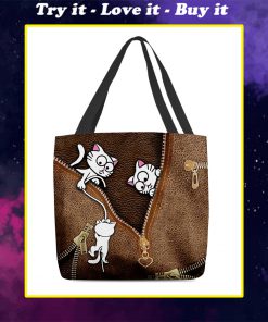 lovely kitty leather pattern all over print tote bag
