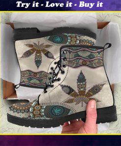 mandala weed leaf all over printed winter boots