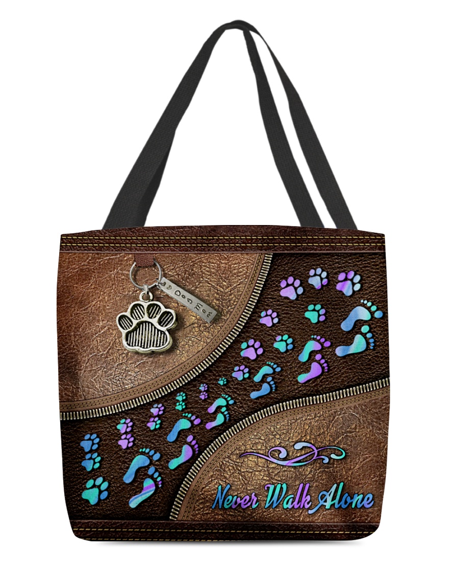 never walk alone dog mom leather pattern all over printed tote bag 2