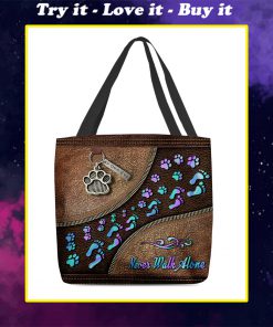 never walk alone dog mom leather pattern all over printed tote bag