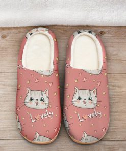pink cat lovely all over printed slippers 2