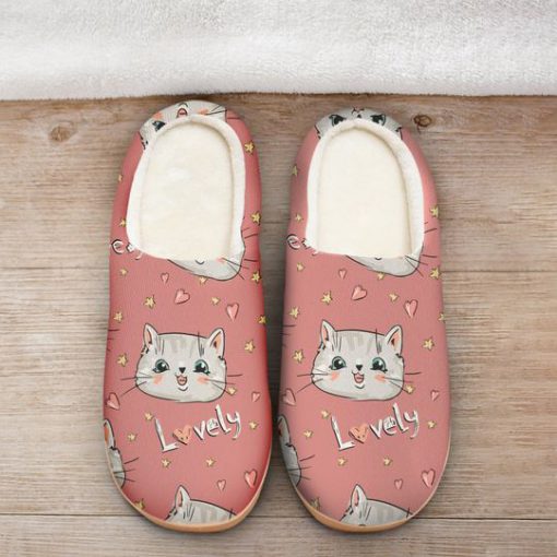 pink cat lovely all over printed slippers 2