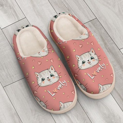 pink cat lovely all over printed slippers 3